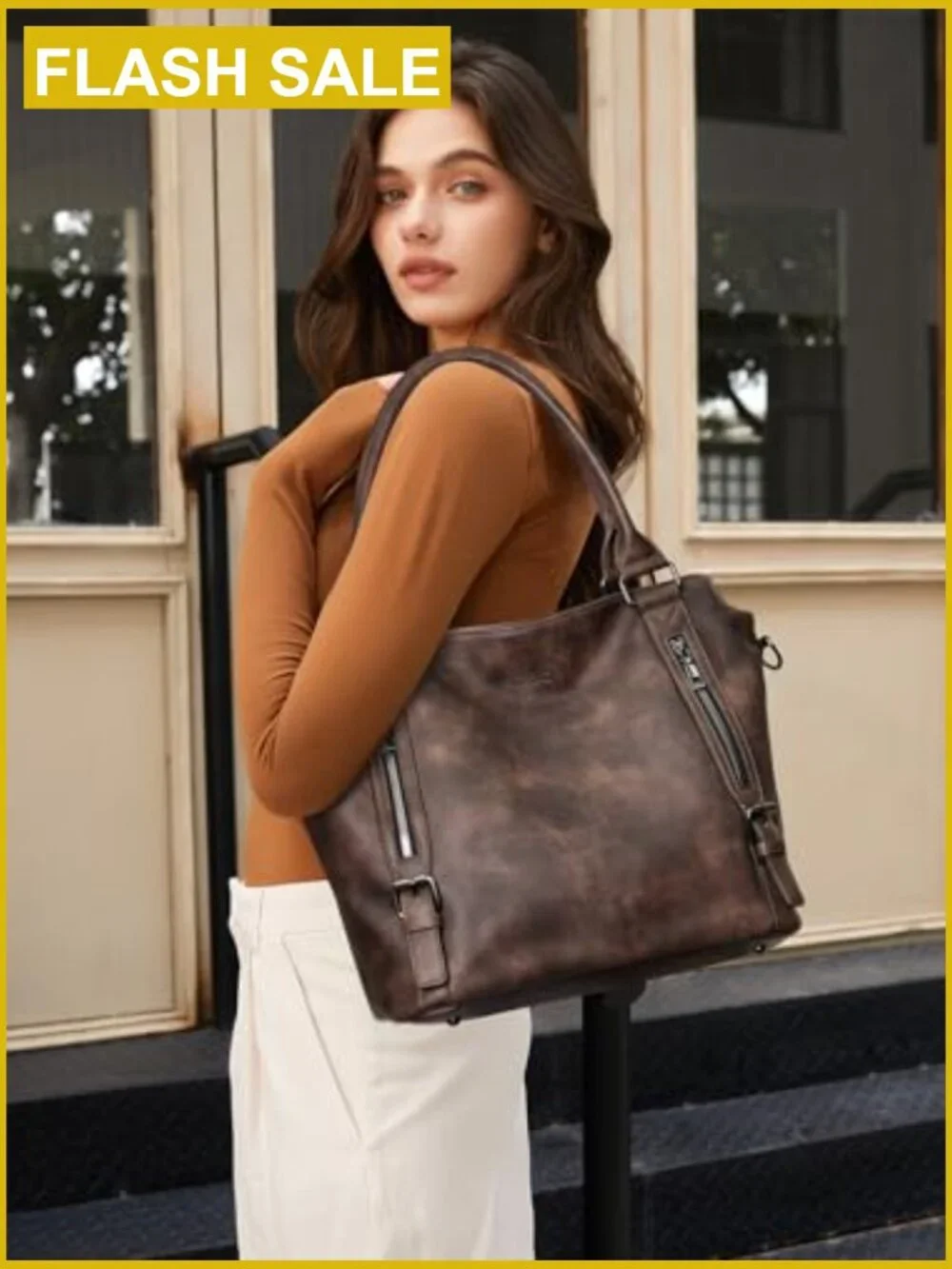 Large Hobo Bag with Multiple Pockets, Water Repellent Vegan Leather Shoulder Bag